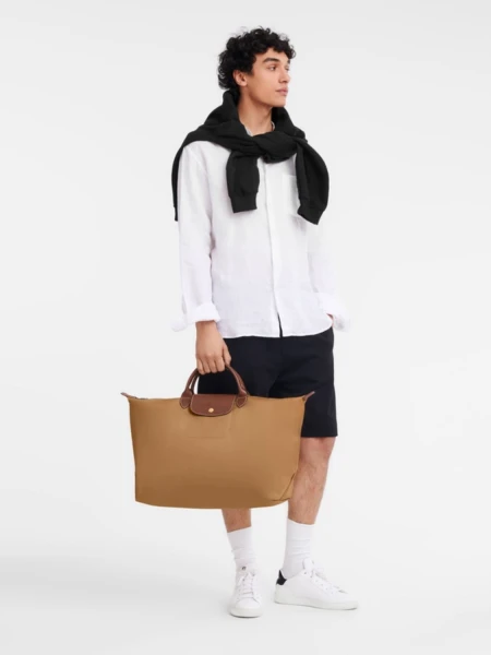 Longchamp -Bolso de viaje Longchamp plegable con cierre y asa corta, Le pliage Beige
