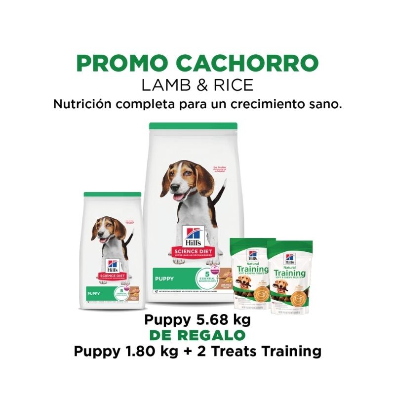 PROMO CACHORRO - Hill’s Science Diet Puppy Lamb Meal & Brown Rice Recipe 5,67 kgs + 1,8 kgs + 2 Treats Training PROMO CACHORRO - Hill’s Science Diet Puppy Lamb Meal & Brown Rice Recipe 5,67 kgs + 1,8 kgs + 2 Treats Training
