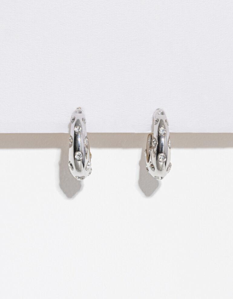 Aros Argollas Strass Argollas Con Strass - Plateado Rodio