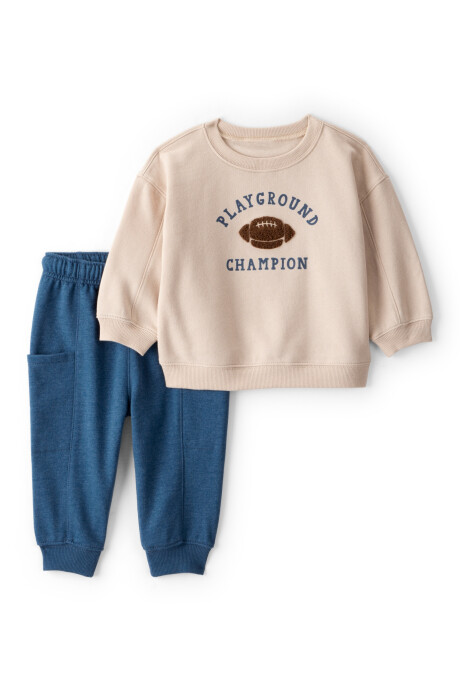 Set dos piezas de algodón, pantalón y buzo, diseño football Sin color