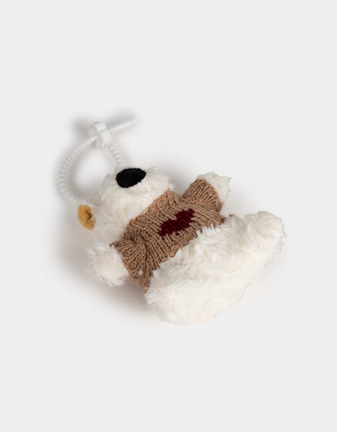 Llavero Peluche Llavero Y Charm De Perrito Con Sweater - Blanco Crema