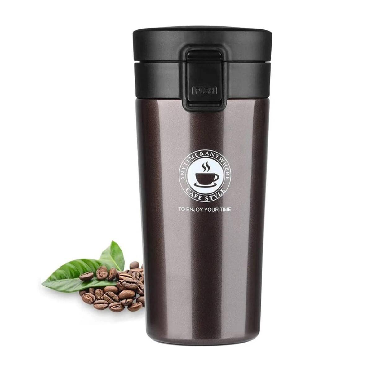 Vaso Térmico 350ml C/ Tapa Abre Facil Cafe Te Agua Y+ - Variante Color Marrón 