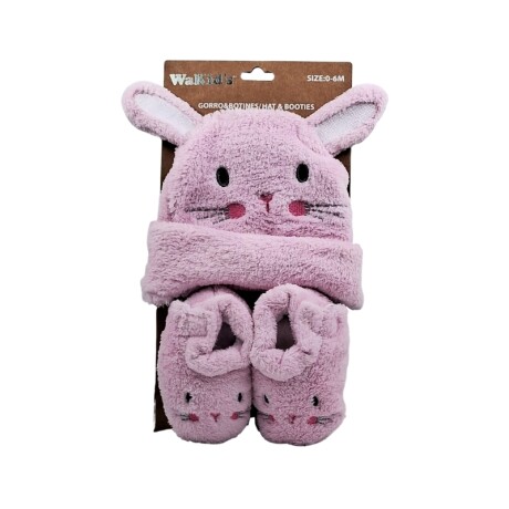 Set gorro + escarpines de bebé plush 0-6m Rosa