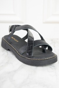 Sandalia Combinada Cuero Negro