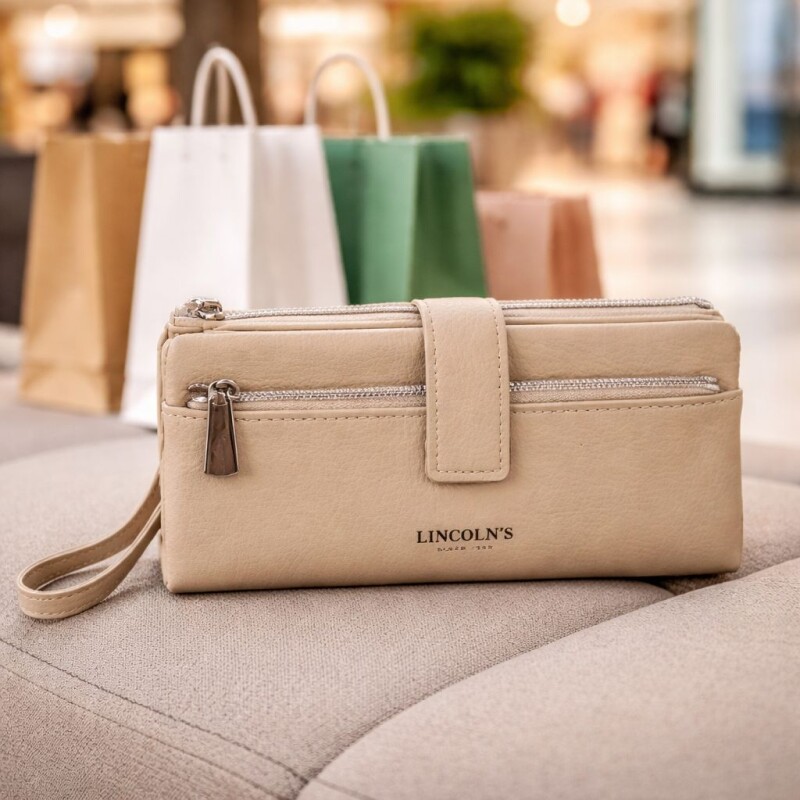 Billetera de Dama Eco Cuero Negra Con Doble Cierre Beige