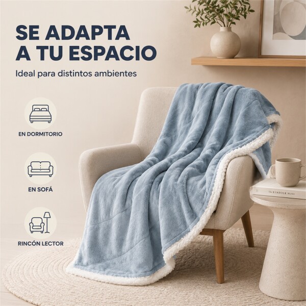 Frazada Manta Polar Con Corderito Acolchado 1 Plazas 200x150 Celeste