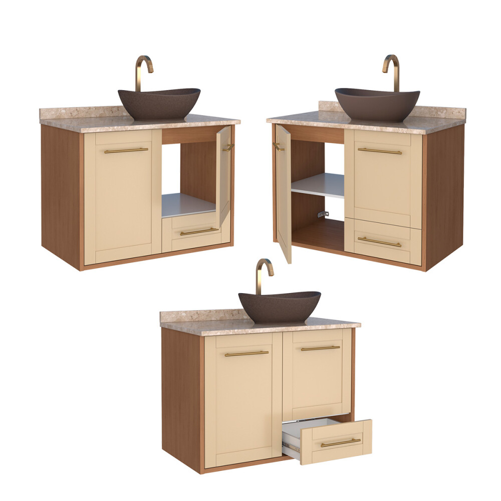 MUEBLE BAÑO SUSPENDIDO CON TAPA MARMOL TRAVERTINO Mueble Baño Suspendido Con Tapa Marmol Travertino