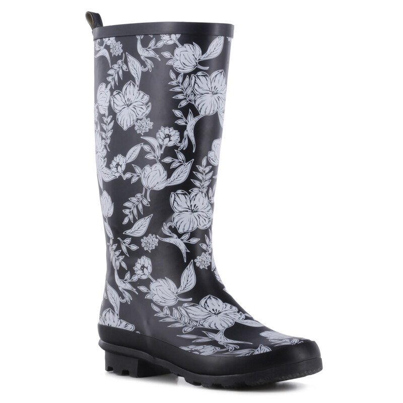 Bota de Mujer Miss Carol FLOWERS caña alta estampada Negro - Blanco