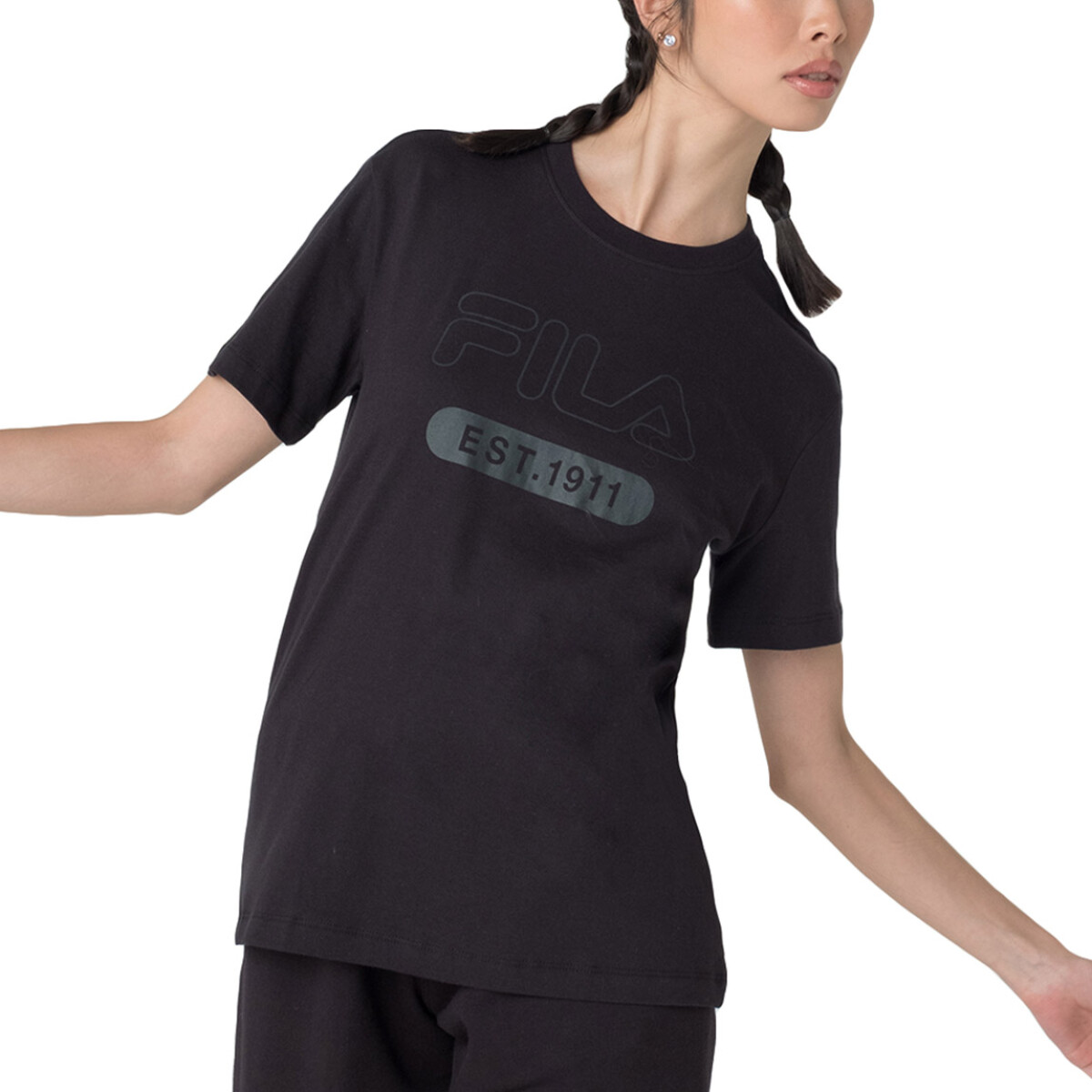 Fila Remera Femenina Letter Outline - Negro - Negro 