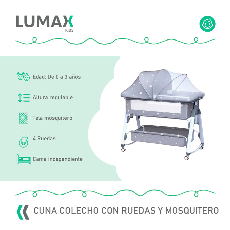 Cuna Colecho Moises con Ruedas y Mosquitero Bebe Gris