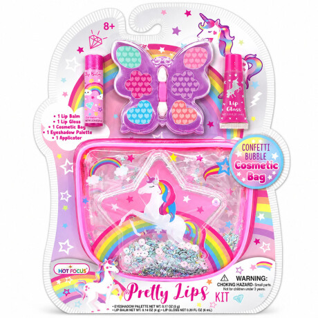 Kit Belleza Niña c/Bolso Sombra Ojos Bálsamo y Brillo Labial Multicolor