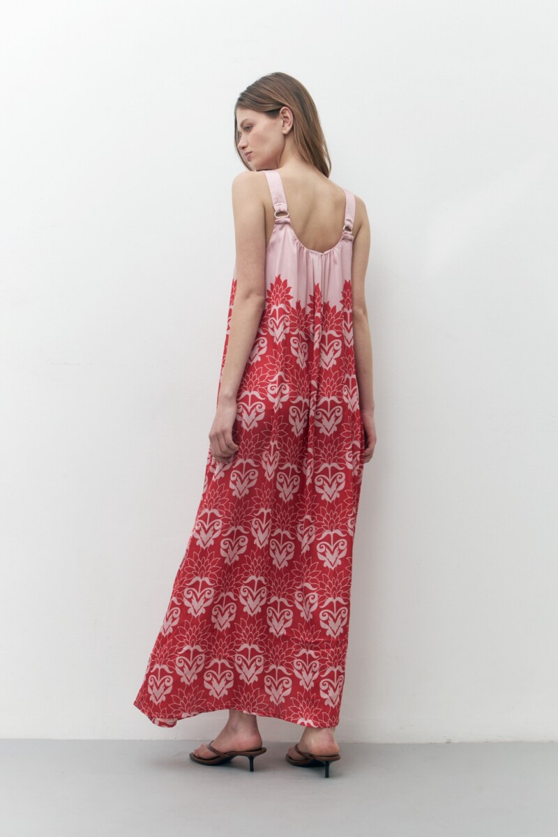 Maxi vestido con estampa bicolor rojo
