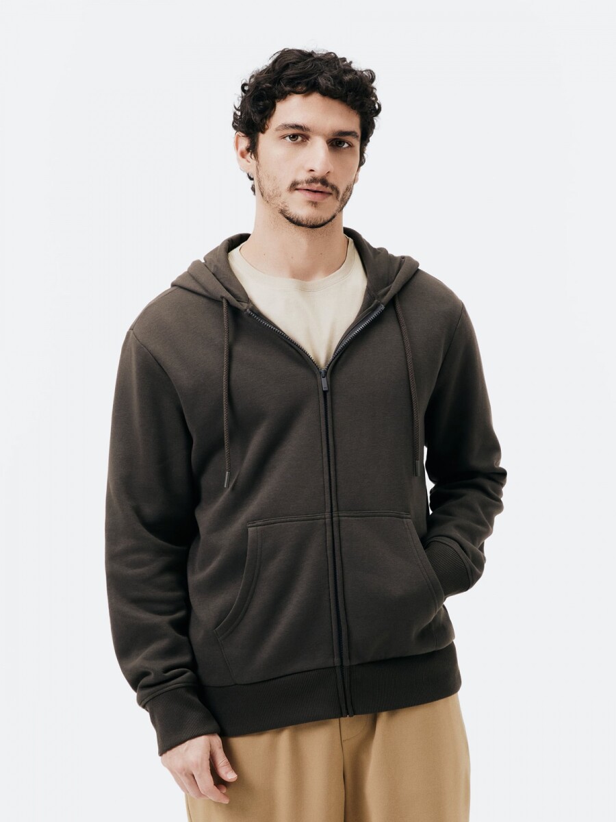CHAQUETA BÁSICA REGULAR EN SUDADERA CON FORRO POLAR - VERDE 