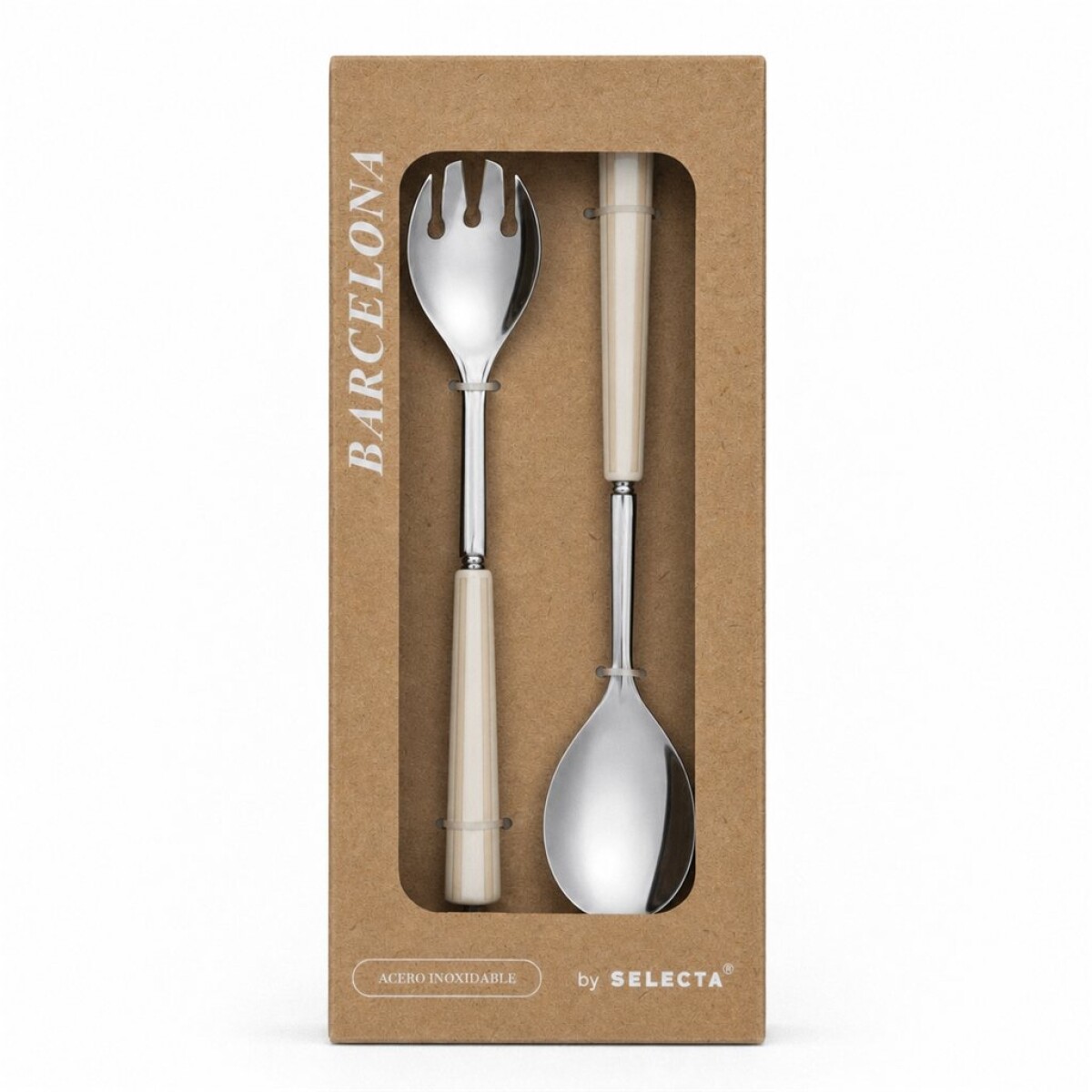 SET CUBIERTOS ENSALADA MANGO RAYAS BEIGE "BCN" 