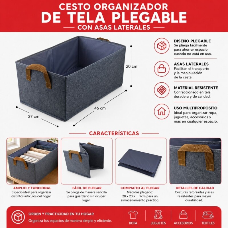 Set X6 cesto de tela 46x27x20cm GRIS
