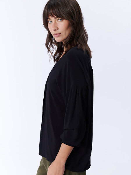 Blusa Manga Larga Escote En V Negra