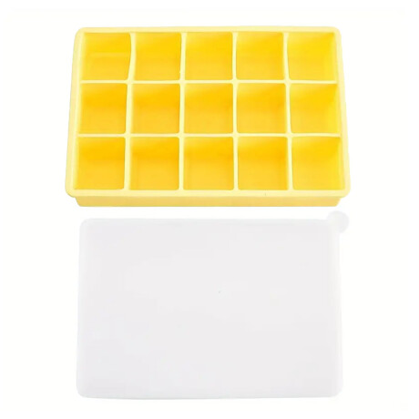 Cubetera Hielera Molde Silicona con Tapa p/15 Cubos de Hielo Amarillo