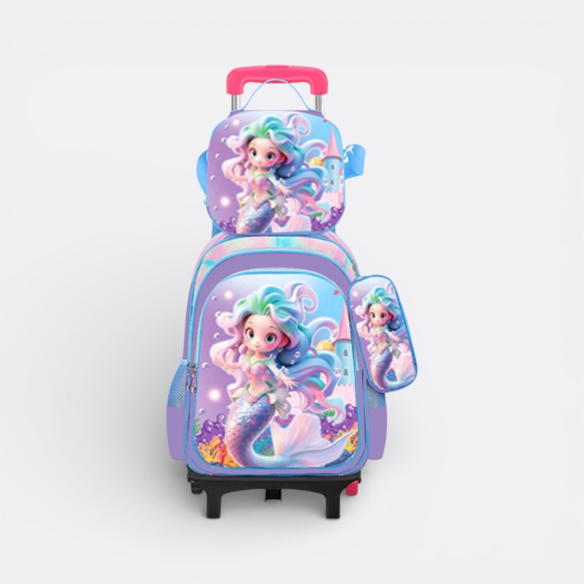 Mochila Escolar Con Carrito + Lonchera + Cartuchera - Sirena 