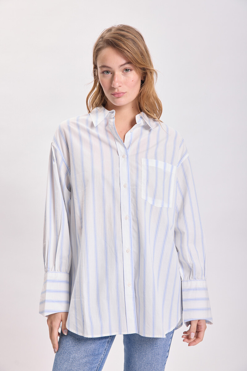 Camisa bolsillo rayada Celeste
