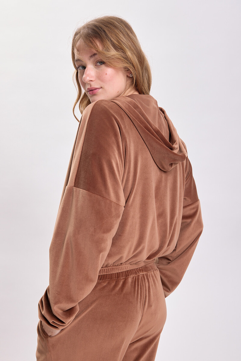 Campera plush corta Tostado