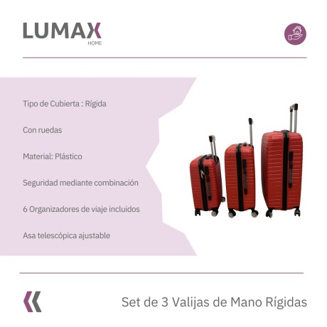 Set de 3 Valijas de Mano Rígidas Rojo