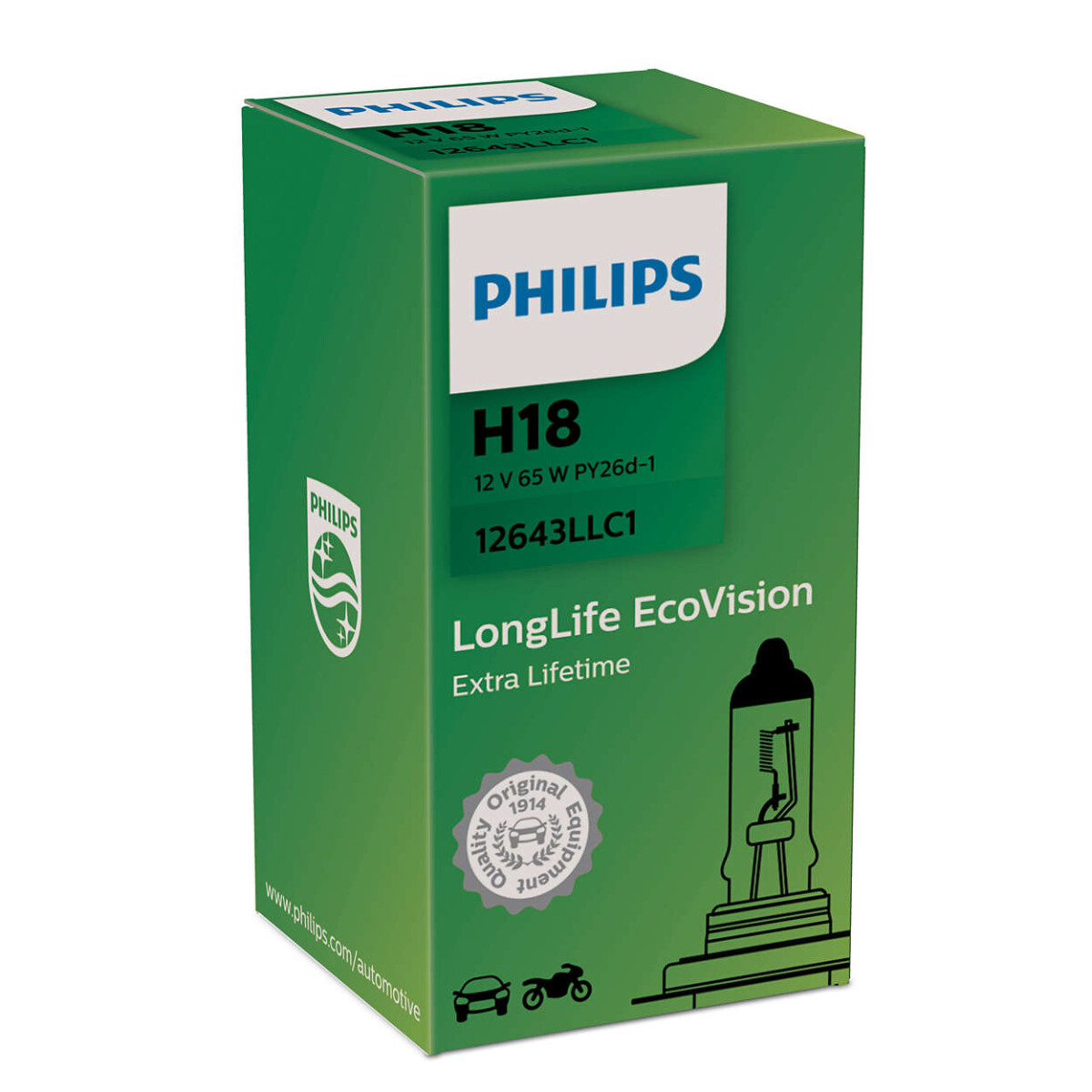 LAMPARA - H18 12V 65W PY26D LONG LIFE ECOVISION PHILIPS 