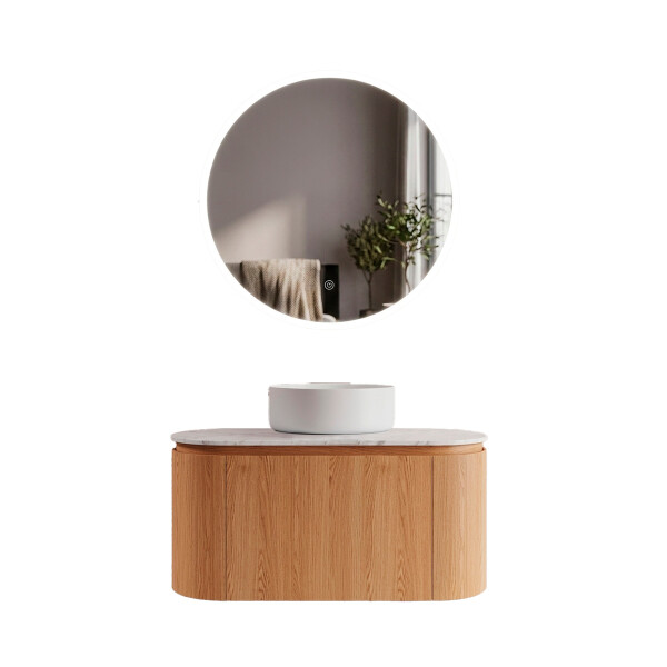 CONJUNTO DE BAÑO HABITARE DE MADERA MODELO 6044-80 / MUEBLE+BACHA+ESPEJO REDONDO C/ LUZ LED - 70 cm Conjunto De Baño Habitare De Madera Modelo 6044-80 / Mueble+bacha+espejo Redondo C/ Luz Led - 70 Cm