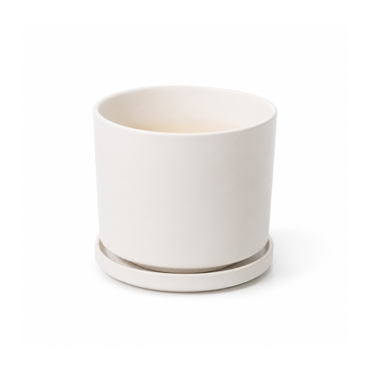 MACETA CERÁMICA CON PLATO MATE - BLANCO 
