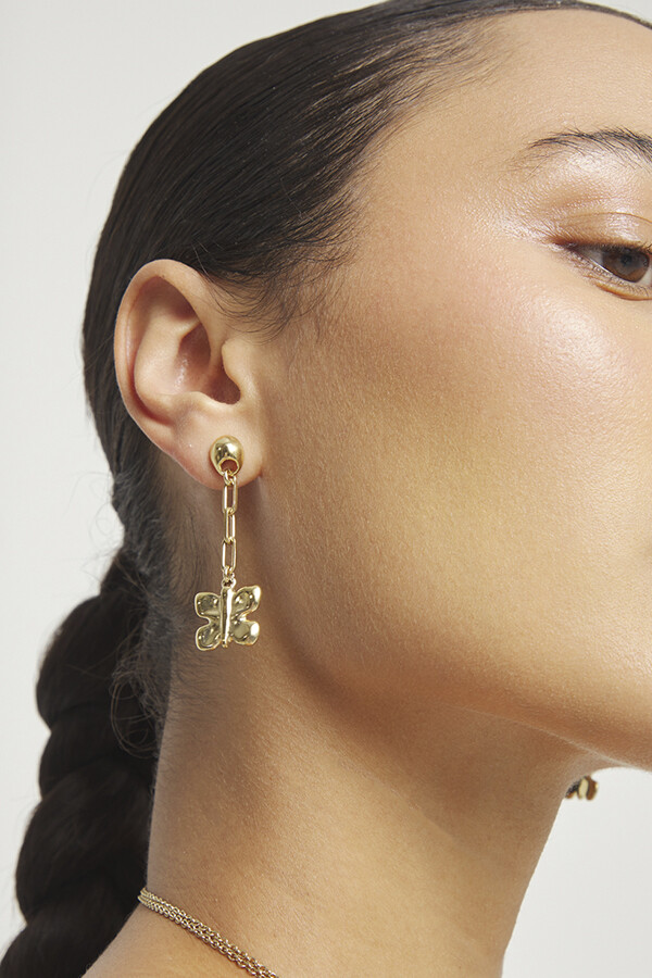 PENDIENTES LARGOS DE ALEACIÓN DE METALES BAÑADOS EN ORO 18K CON FORMA DE MARIPOSA Pendiente