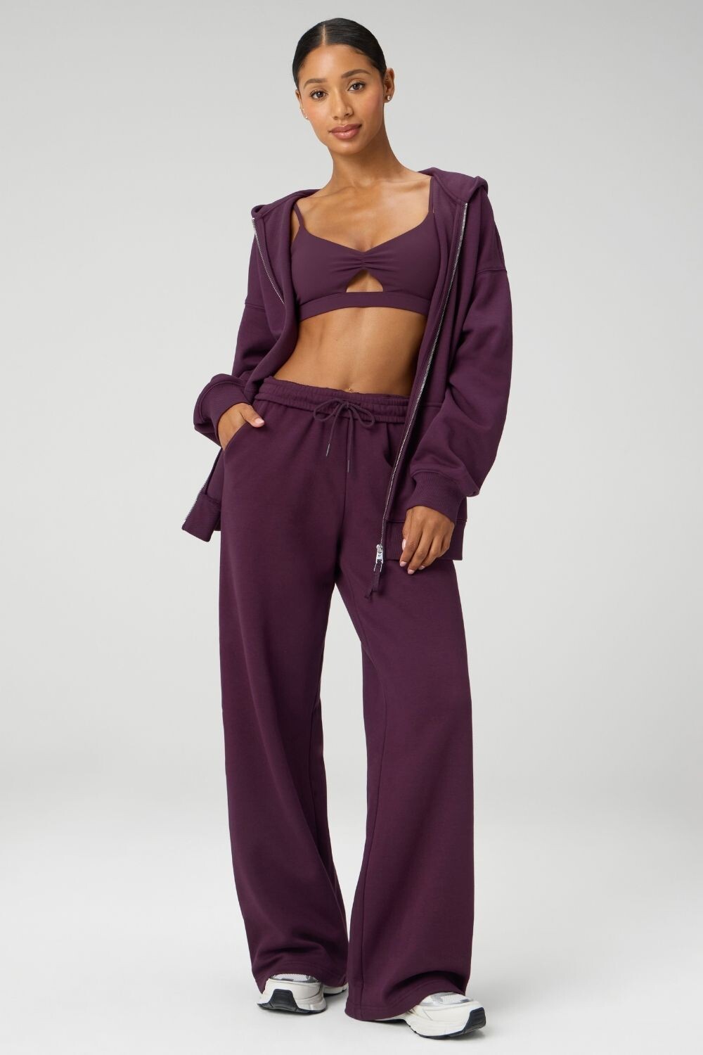 Cozy Fleece Wide Leg Sweatpant-Short Oxblood