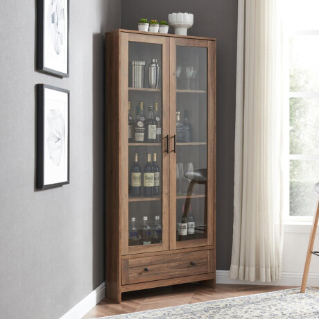 CRISTALERO 2 PUERTAS COPERO BOTELLERO ARMARIO ESTANTERÍA ESQUINERO COLOR MADERA