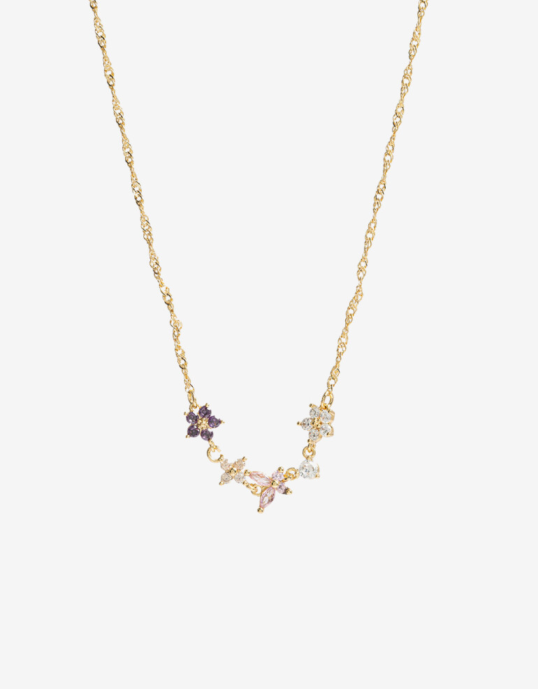 Cadena Corta con Dije Cubic zirconia Collar Con Forcitas De Cubic Zirconia - Dorado