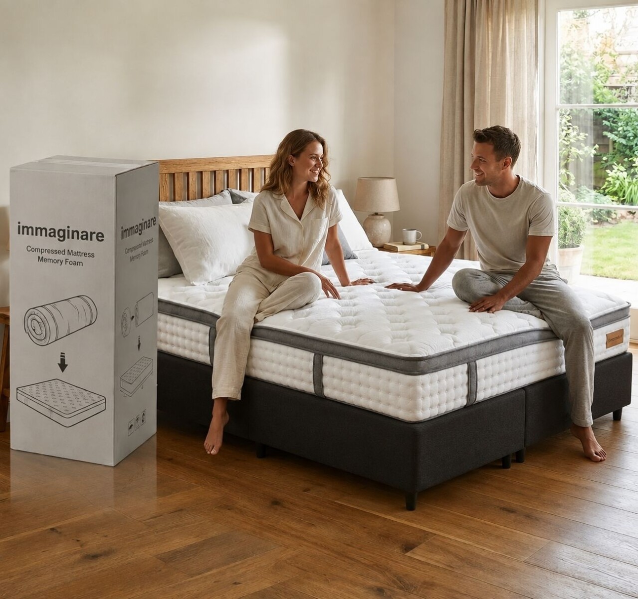 SOMMIER QUEEN EN CAJA DUBAI DORMITORIO HÍBRIDO RESORTES 