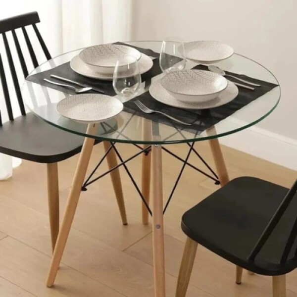Mesa Comedor Cocina Eames Redonda Vidrio 90 Cm Premium Atrix Transparente