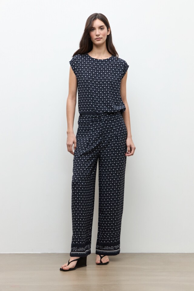 Pantalon palazzo estampa Paisley azul marino