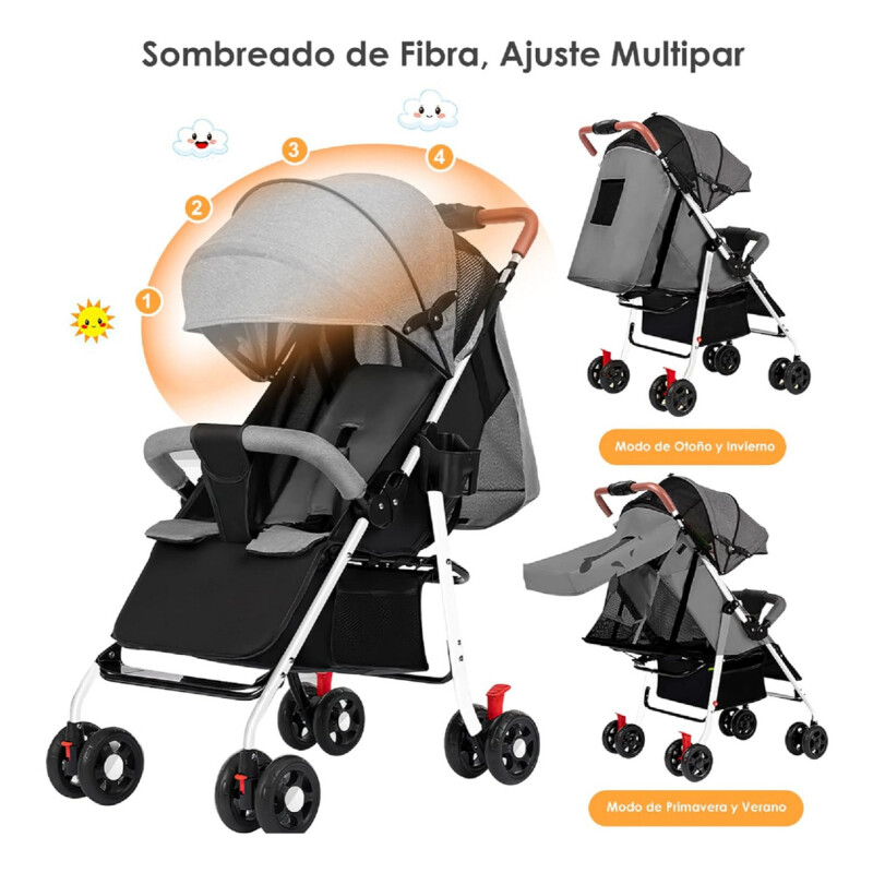 Coche De Paseo Para Bebe 4 Ruedas Chasis Blanco Gris