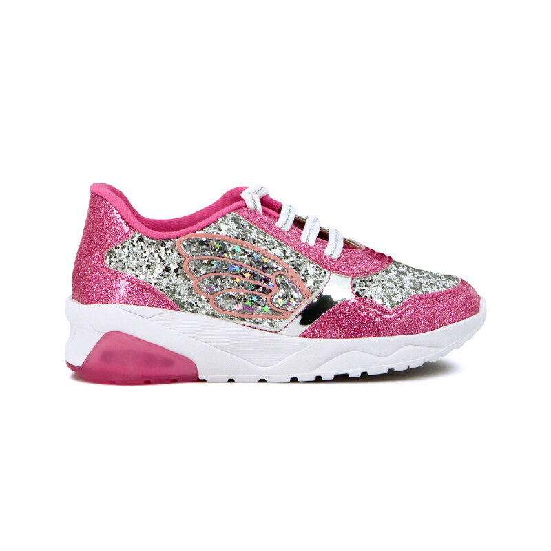 Molekinha Calzado Deportivo Acordonado C/ Luces Y Glitter Plata-rosado