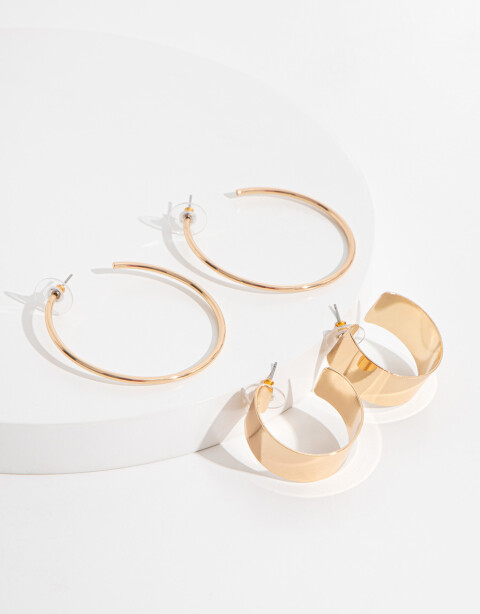 Aros Argollas Set Metal Set De Argollas Bañadas En Oro - Dorado