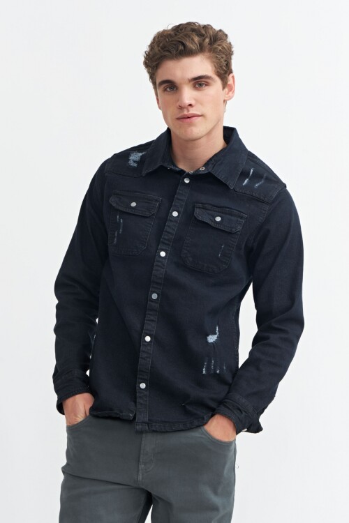 Sobrecamisa de denim NEGRO