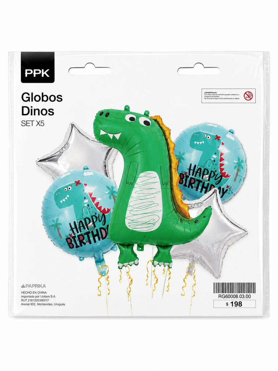 GLOBOS DINO SET X 5 - MULTICOLOR 