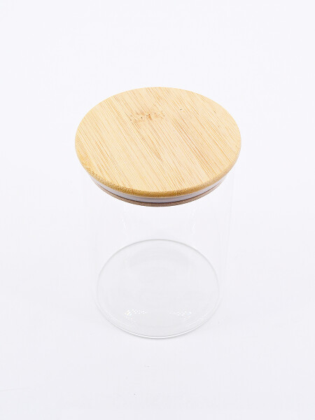 FRASCO VIDRIO TAPA BAMBOO TRANSPARENTE