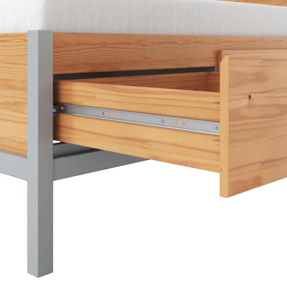 Cama 2 plazas - Madera Maciza Pino/Gris - Square Cama 2 plazas - Madera Maciza Pino/Gris - Square