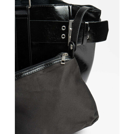Cartera Shopper Con Hebillas Negro