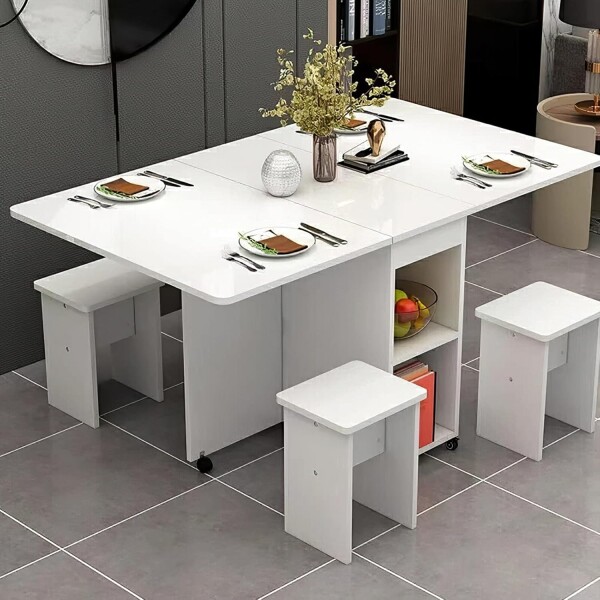 Mesa Plegable Giratoria Con 4 Bancos Blanco