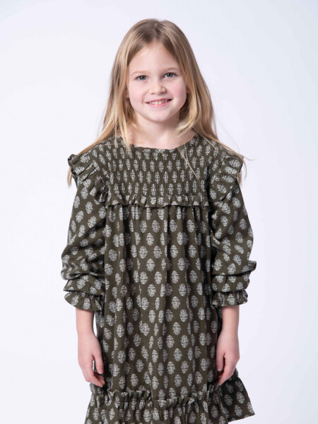 Vestido volados estampado Verde
