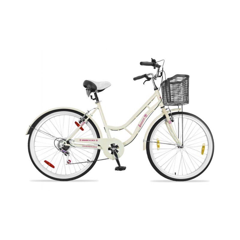 Bicicleta de paseo Baccio Ipanema Lady 6V Vintage rodado 26 con canasto y 6 cambios Crema