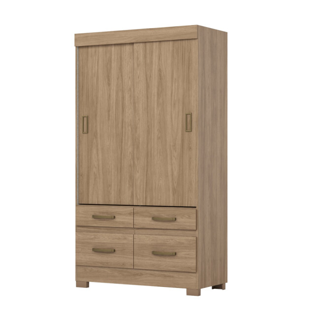 ROPERO 2 PUERTAS CORREDIZAS 4 CAJONES GUARDARROPA ARMARIO PLACARD CLOSET COLOR MADERA - FLEX