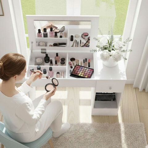 Tocador Escritorio con Espejo Blanco para Dormitorio | Mueble de Maquillaje Moderno Tocador Escritorio con Espejo Blanco para Dormitorio | Mueble de Maquillaje Moderno