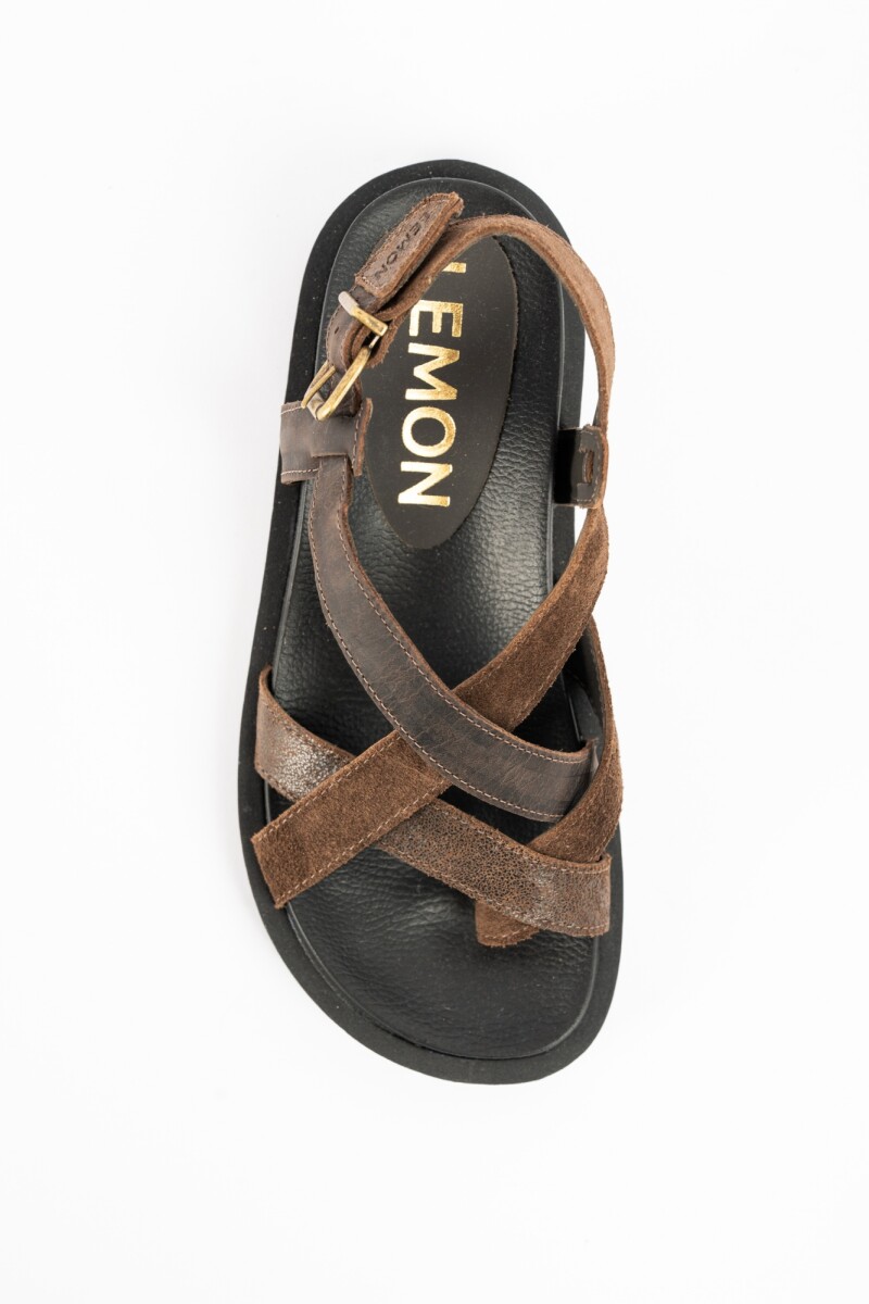 Sandalias De Cuero Tiras Cruzadas Chocolate