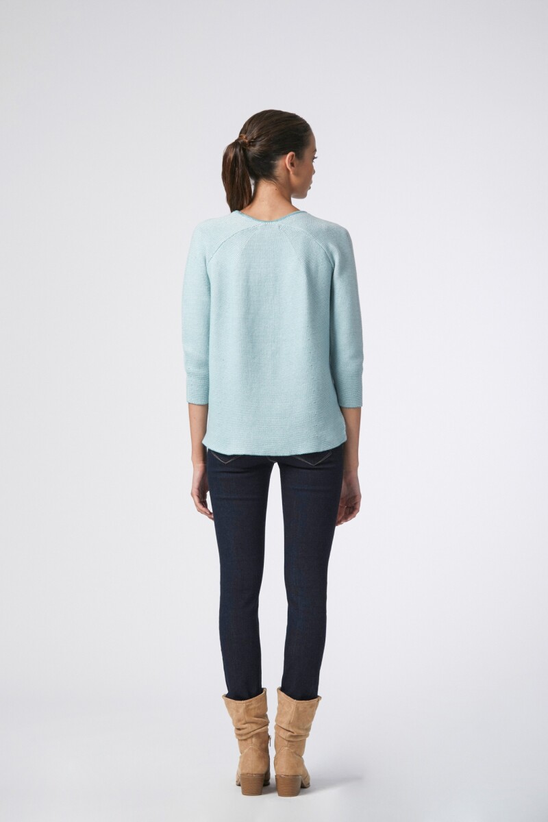 Sweater melange escote V verde pastel
